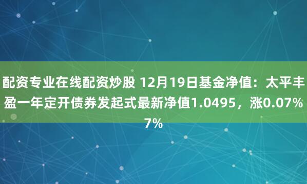 配资专业在线配资炒股 12月19日基金净值：太平丰盈一年定开债券发起式最新净值1.0495，涨0.07%