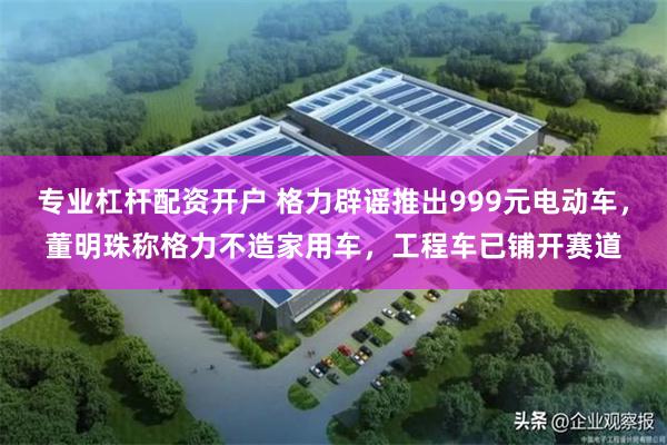 专业杠杆配资开户 格力辟谣推出999元电动车，董明珠称格力不造家用车，工程车已铺开赛道