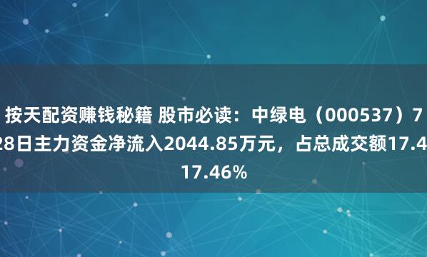 按天配资赚钱秘籍 股市必读：中绿电（000537）7月28日主力资金净流入2044.85万元，占总成交额17.46%